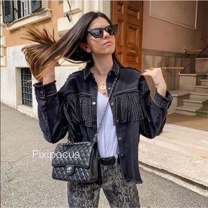 fringed denim jacket zara